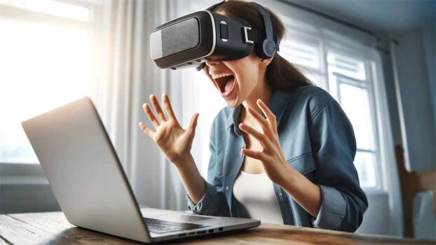A woman wearing VR headset